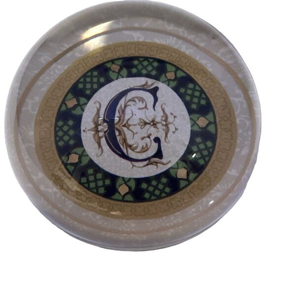 Brass Baron Glass Paperweight Monogram Initial C‎ Desk Decor Office Gift - Picture 1 of 7